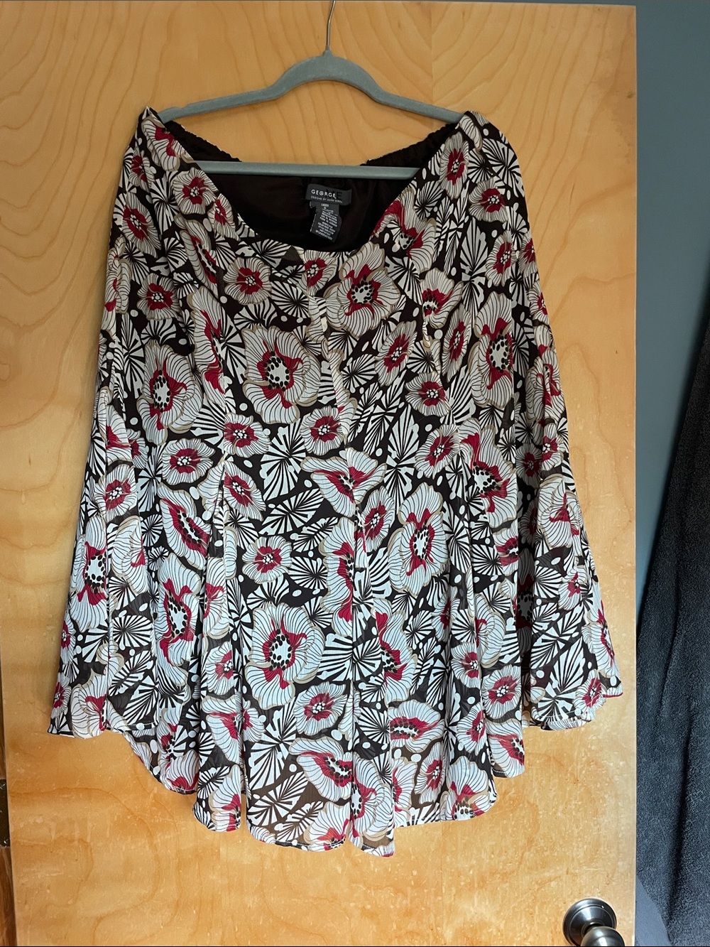 George Brown White Floral skirt with Red Flower Accents